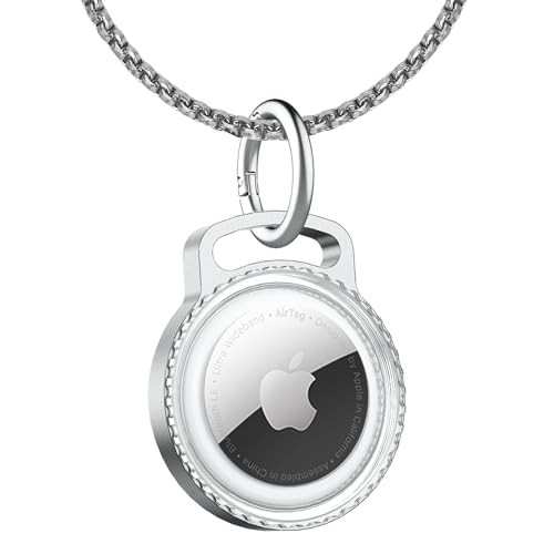 SCALLOP Air tag Neck lace, Titanium Aluminum Metal Air tag Neck lace,Adjustable 75cm Alloy Chain,Waterproof Hard Light Transparent PC for Apple Air tag