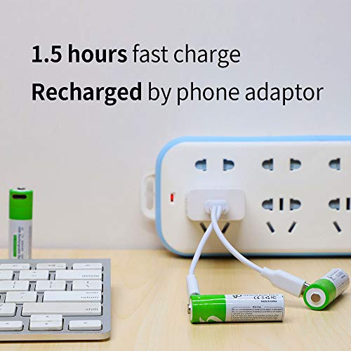 Lankoo USB AA Lithium ion Rechargeable Battery, High Capacity 1.5V 2600mWh Rechargeable AA Battery, 1.5 H Fast Charge, 1200 Cycle with Type C Port Cable, Constant Output,4-Pack