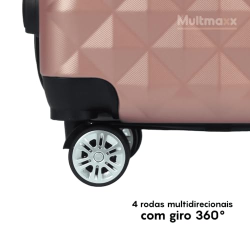 Mala de Viagem de Bordo Pequena 10Kg em ABS Rodinhas 360º Cadeado Integrado Multmaxx (Rose)