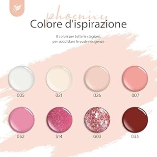 Kit Unghie Gel Completo, Phoenixy 8 Colori Rosa Gel Ricostruzione Unghie con Lampada per Unghie 36W U V/LED, Kit Ricostruzione Unghie Professionale con Base y Top Coat