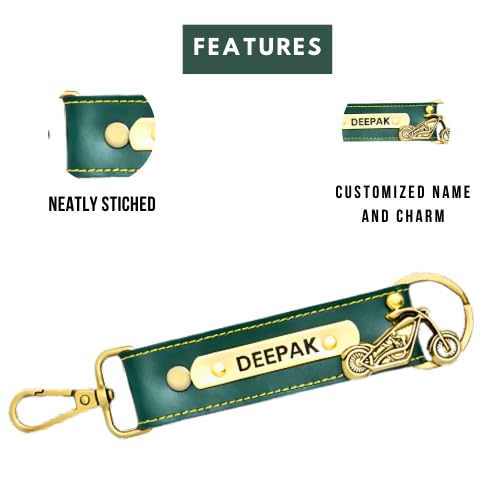 Image of Personalized Leather Keychain with Hook, Customised Leather Keychain for Men & Women | Added with Name & Charm