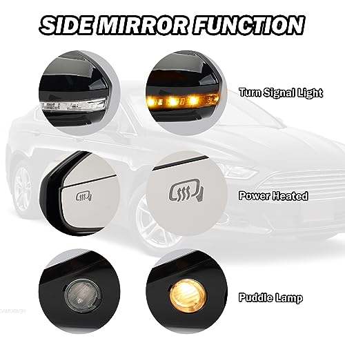 MOFOAP Left Driver Side Mirror for 2013 2014 2015 2016 Ford Fusion Sedan S SE SE Hybrid,Power Mirror with Heated,In-housing Signal Light,Puddle Lights,Manual Folding,Ford Fusion Mirror Black by MOFOAP - Image 2