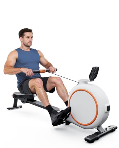 Copant Máquina de Remo Magnética, Máquina de Cardio con Soporte para Tableta, 32 Niveles de Resistencia Remadora para Uso en Casa MAX 136 kg, APP Control Pantalla LCD y Escenarios Virtuales Inmersivos