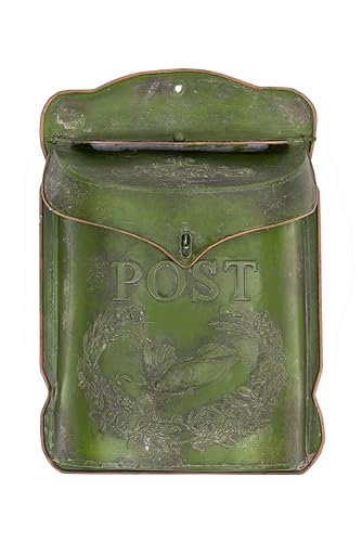 Creative Co-Op Green Embossed Tin Post Letter Box