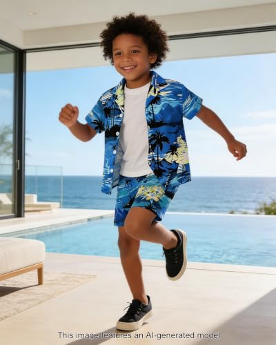 Image of SANGTREE 3 Piece Boy Outfits Short Sleeve Shirt and Shorts Set Beach Vacation Summer Clothes, 3 Months - 9 Years