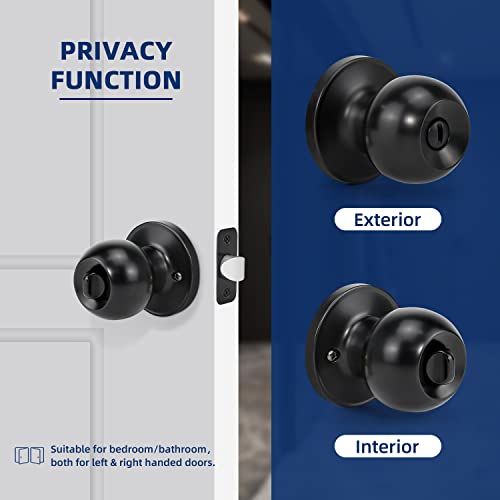 Loqron Ball Door Knob Privacy Door Knob, Keyless Interior Door Lock 10Pack, Round Ball Handle For Right And Left Side Bedroom, Bathroom, Matte Black #TOP3