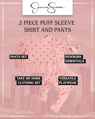 Jessica Simpson Baby Girls' Pants Set - 2 Piece Long Sleeve Shirt and Joggers - Soft and Comfy Baby Girls’ Outfit for Spring2