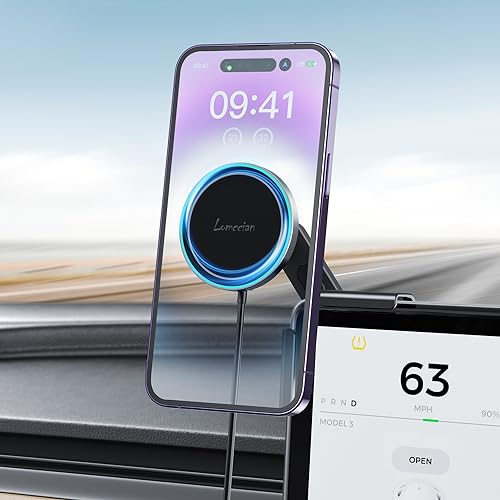 Lomccian Tesla Phone Mount Wireless Charging for MagSafe, Magnetic Tesla Phone Holder for Tesla Model 3 Model Y, Tesla Model 3/Y Accessories 2023 Fits All Phones