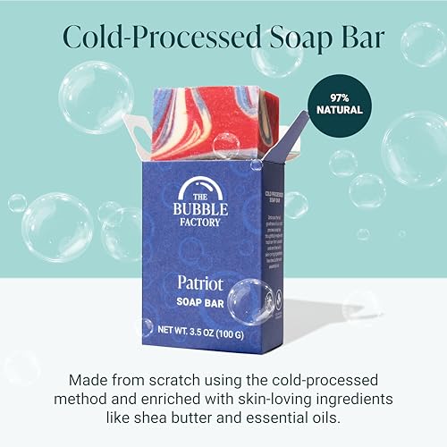 Image of Handmade Natural Bath & Body Soap Bar, Vegan, All-Natural, Palm Oil Free, Made in USA with Shea Butter + Essential Oils, Patriot, 3 Bars
