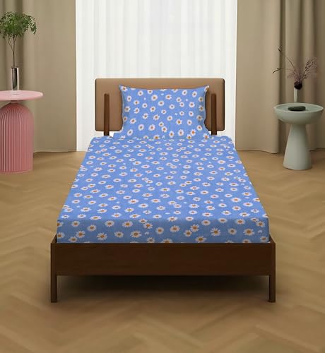 Image of la' amour Pure Cotton All Round Elastic Fitted Bedsheets with 1 Pillow Cover | Single Mattress Bed Breathable| Longlasting | Supersoft Size - 36 x 72 + 6 inches (Abstract, Color -Sky Blue White)
