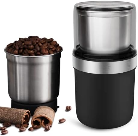 （08:00時点） BESROY コーヒーミル 電動 カッター コーヒーミル 電動コーヒーミル 粉末 コーヒー豆 ひき機 水洗い可能 豆挽き/緑茶/山椒/唐辛子/胡椒/山椒/調味料/穀物を挽く 一台多役 掃除ブラシ付 お手入れ簡単