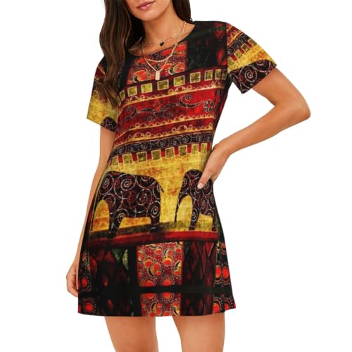 Chemise de nuit imprimée éléphant africain vêtement nuit femme S-3XL