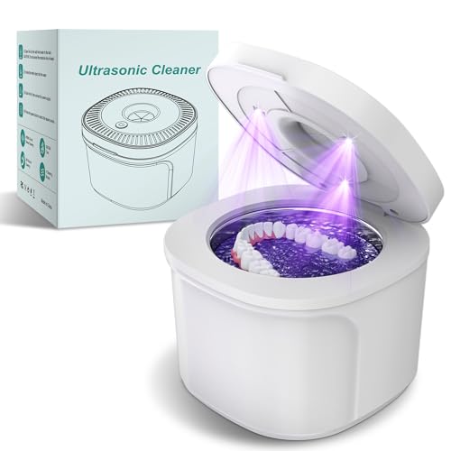 Ultrasonic Retainer Cleaner, Dental Cleaning Pod with U-V Lights, 45kHz Retainer Cleaner Machine for Dentures, Toothbrush Heads, Jewelry, Aligner, Night Mouth Guards (White)