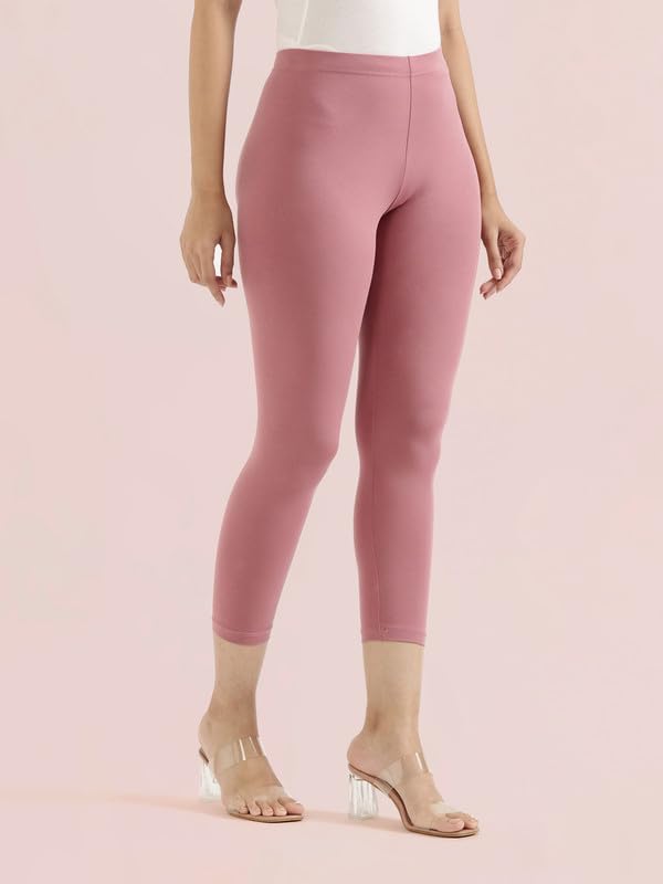 Image of GO COLORS Soft Cotton Stretch Cropped Leggings for Women | Breathable, Mid Rise, Mauve