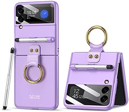 LIULANZ for Samsung Galaxy Z Flip 3 Case with Pen and Ring,Ultra Thin Matte Leather Anti-Drop Phone Cover with Camera Screen Protector for Samsung Galaxy Z Flip 3 5G