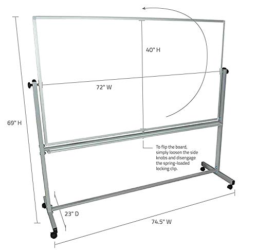 Offex 72"W X 40"H Rolling Reversible Dry Erase Double-Sided Magnetic Whiteboard With Aluminum Frame And Marker Tray - Perfect For School, Classroom, Conference And Presentation #TOP3
