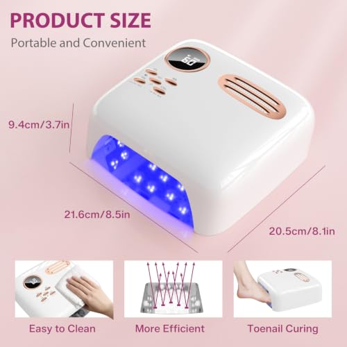 UV LED Nail Lamp for Gel Polish 72W Rechargeable Gel Nail Lamp Cordless Nail Dryer with Replaceable Light Board UV Light for Gel Nails for Home and Salon Use（White） — view 2