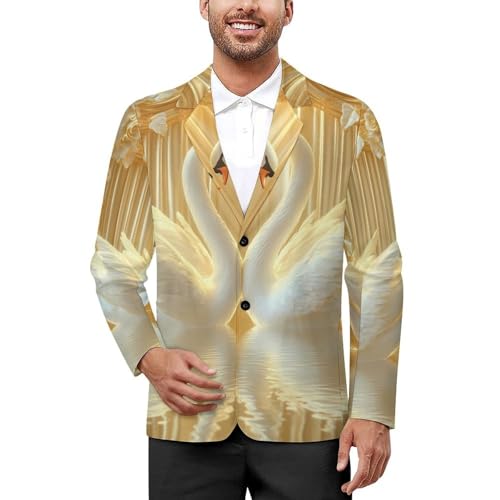 Swans in Love Mens Suit Jacket Lapel Blazers V Neck Button Business Coat Tuxedo for Wedding Party - Main Image