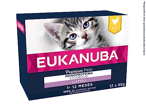 EUKANUBA Grain Free Alimento Húmedo para Gatitos en Crecimiento, Alimento Húmedo Premium Rico en Pollo para Gatitos, 12 x 85 g