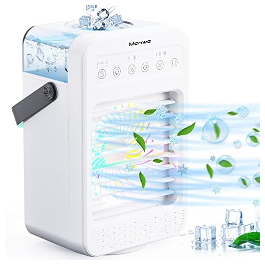 Climatiseur portable,Manwe Mini refroidisseur d'air 4 en 1,Oscillation à 90 °,4 Vitesses,2 Modes de pulvérisation,minuterie 2/4/6H,Pour chambre/bureau/VR……