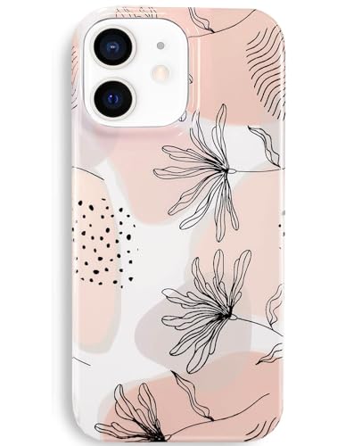 J.west for iPhone 12 Case,iPhone 12 Pro Case 6.1",Aesthetic Minimalist Boho Modern Abstract Prints Slim Geo Line Plant Floral Pattern Pink Soft TPU Shockproof Cover Protective Phone Case for Women
