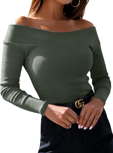 Fessceruna Damen Langarmshirt Sexy Schulterfreies Pullover Elegant Herbst...