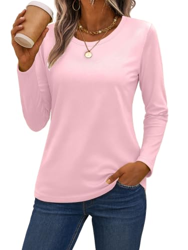 SMENG Long Sleeve Cotton Shirt for Women, Pink, M