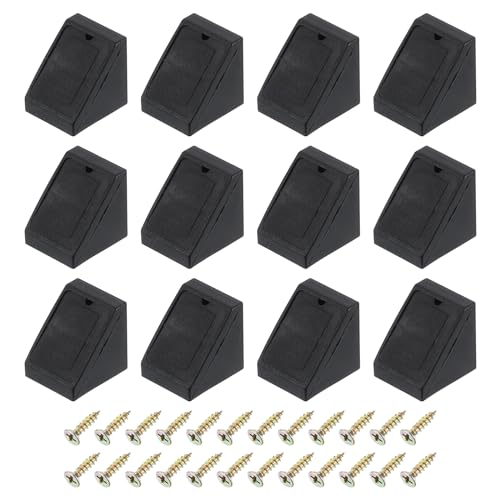 sourcing map 12 Pcs 90 Degree Plastic Corner Braces, 20x18x20mm Shelf Right Angle Brackets with Screws for Cabinets Cupboards, Black