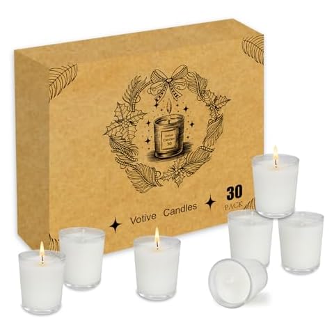 30 Pack Unscented Votives Candles in Glass- Ideal Gift for Wishing,Hydrotherapy, Wedding, Birthday, Holiday, Party,Votive Candles Bulk, Transparent Glass Filled, Wishing Candles Cover