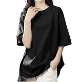 [SLEEPSINERO] tシャツ レディース 半袖 【体型カバー・ゆったり細見え】 シャツ レディーストップス 春 夏 クルーネック 大きいサイズ 吸汗速乾 通気 着痩せ オーバーサイズ レディース夏服 カットソー ロング おしゃれ (2XL,ブラック)