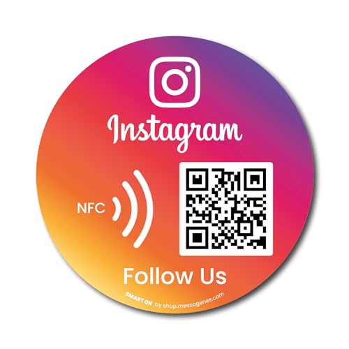 MESSAGENES | Follow Us on Instagram QR NFC Stickers | Autocollants de réseaux sociaux | Boost Follower | Pack de 2 unités rondes | QR dynamique et...
