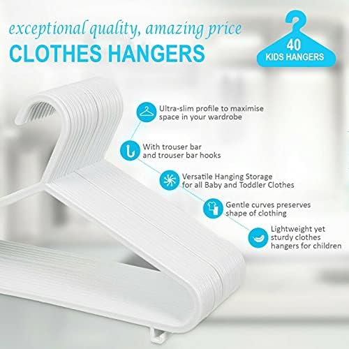 ZUKHRUF 40 Pack White Plastic Nursery Hangers, perfect choice for a babys wardrobe/closet/cupboard, Space Saving Tubular Hangers, More Storage for Kids Children Clothes Dresses