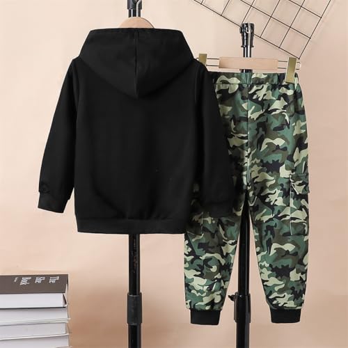 Image of Boys 2 Piece Outfits Long Sleeve Hooded Sweatshirt Top Camouflage Sweatpants Fall Winter Clothing Set 5-10T