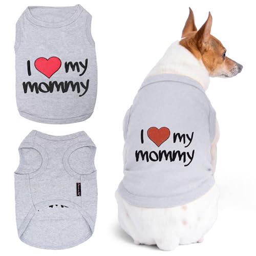 Parisian Pet Unisex Dog T-Shirt with Embroidered 'I Love My Mommy' Words - 100% Cotton, I Love My Mom Shirt - Sleeveless Pet Vest - Grey Dog Shirts for Large Dogs, L