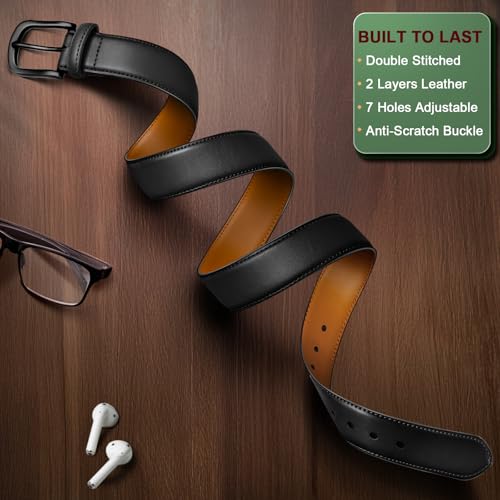 BULLIANT Men Belt Multi Pack,Leather Belt For Gift Men Golf Dress Casual Jean 7Holes 1 3/8"3