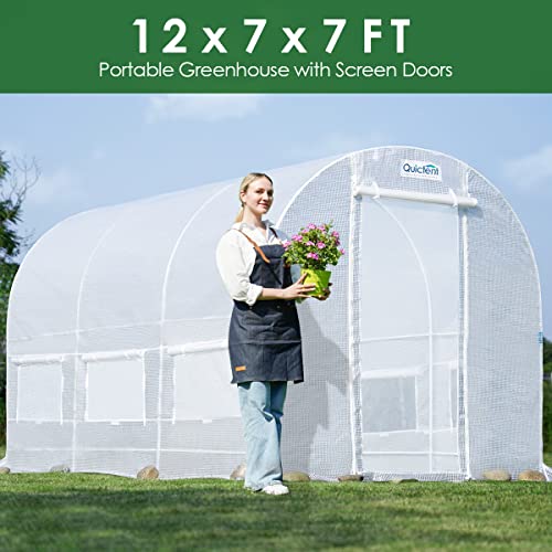 Quictent 2 Doors Reinforced Pe Cover 12X7X7 Ft Portable Greenhouse Large Walk-In Green Garden Hot House(White) #TOP5