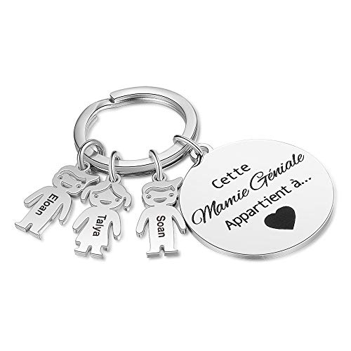 kaululu Personalized Boy Girl Keychain Engraving Name Keychain for Father's Day(3 kids)