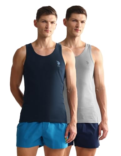 Image of U.S. Polo ASSN. Mens OEV05 Solid Cotton Vest - Pack of 2