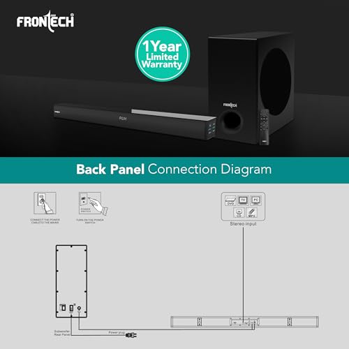 Image of FRONTECH EchoMax-262 | 2.1 Channel Soundbar with Subwoofer | 265W Output | BT 5.3 /HDMI /Optical /USB & AUX Connectivity (SW-0262)