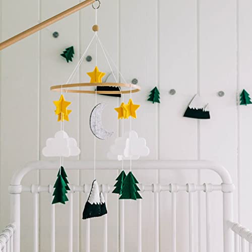 Sorrel + Fern Baby Crib Mobile (Starry Woodland Night w/Garland, Evergreen) - Nursery Decoration Crib Mobile and Baby Shower for Boys & Girls