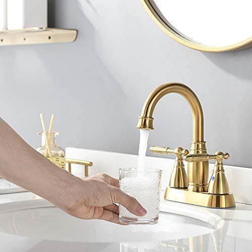Brushed Gold Bathroom Sink Faucet, Centerset 4 Inch Swivel 360° Spout Lavatory Fauet, With Pop Up Drain And Water Supply Line By Phiestina, Bf017-4-Bg #TOP3