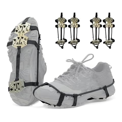 Keovoker 2-Pair Ice Cleats for Shoes and Boots- Non-Slip Shoe Spikes for Snow and Ice, Crampons with Elastic Band, Steel-Coated Coils, Tractions Cleats for Walking, Hiking, Fishing, Easy On&Off, L Cover