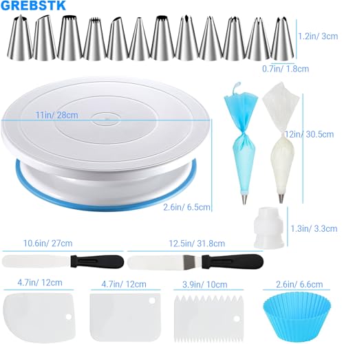 Cake Decorating Supplies Kit with Turntable, Baking Tools Include Piping Tips, Icing Spatula, Scraper, Fondant Tools for Cake, Cupcake Decorating, 82Pcs