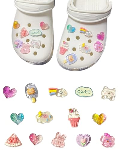 LONZIKP 14 Pièces Pins, Charms Bonbons Translucides Mignons pour Personnaliser Sandales Trous. Accessoires Décoratifs Fantaisie, Durables & Faciles à Installer