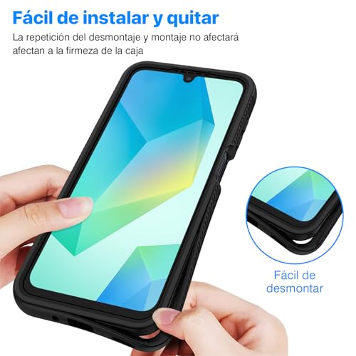 CENHUFO Funda Samsung A16 4G/5G / A17 4G/5G / A26 5G, Antigolpes Carcasa con Protector Pantalla Integrado, 360 Grados Case Transparente Capa Funda para Samsung Galaxy A16 A17 / 4G/5G / A26 5G -Negro - imagen 6