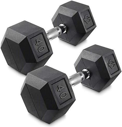 Philosophy Gym Rubber Coated Hex Dumbbell Hand Weights, 40 lb Pair
