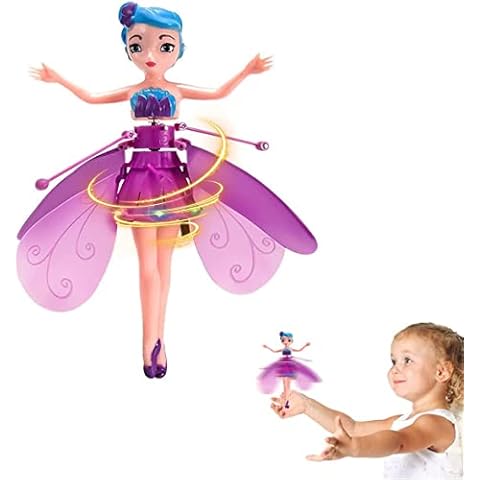 Magical flying fairy princess doll girl's flying fairy doll toy sky dancer flying doll flying toy boy girl's mini drone indoor and outdoor toy (purple,one size) Cover