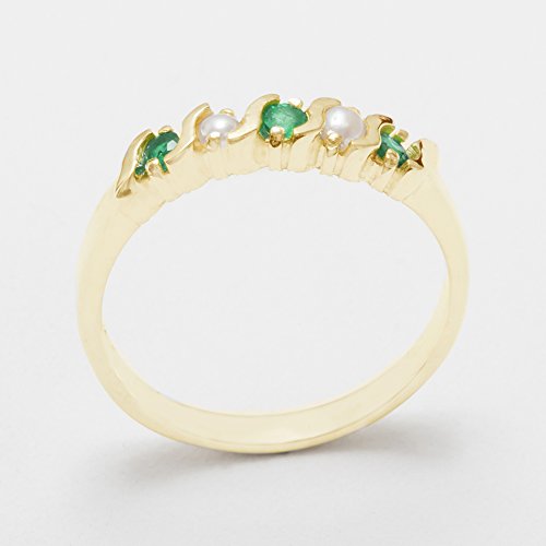 Letsbuygold Solid .417 10K Yellow Gold Natural Emerald & Cultured Pearl Womens Eternity Ring - 4.25 - Size 4.25 #TOP1