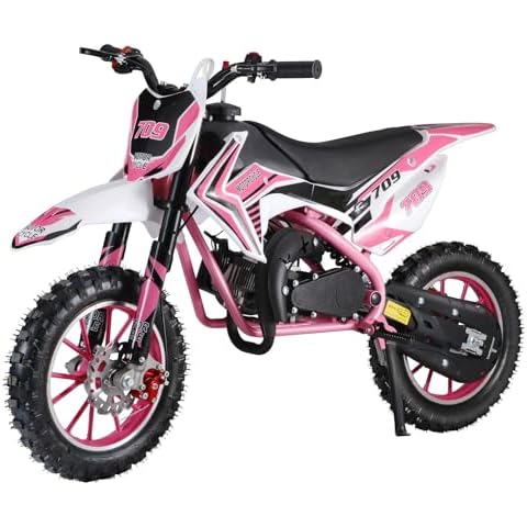 leasote 50cc Dirt Bike for Adults & Kids, Mini Bike Gas Powered Off Road Mini Motorcycles with Speeds up to 30 KM/H for Uphill and Off-Road Conditions, 2-Stroke Pink Cover