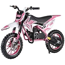 49cc Kids Dirt Bike, 2-Stroke Gas Power Motocross, Off Road Mini Motorcycle, Children Pocket Motorbike with Front Rear Disc Brakes & Handlebar Switch & Off-Road Tires Pink